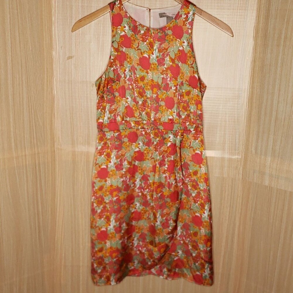 Forever 21 Contemporary Womens Bright Floral Silky Sheath Dress Small